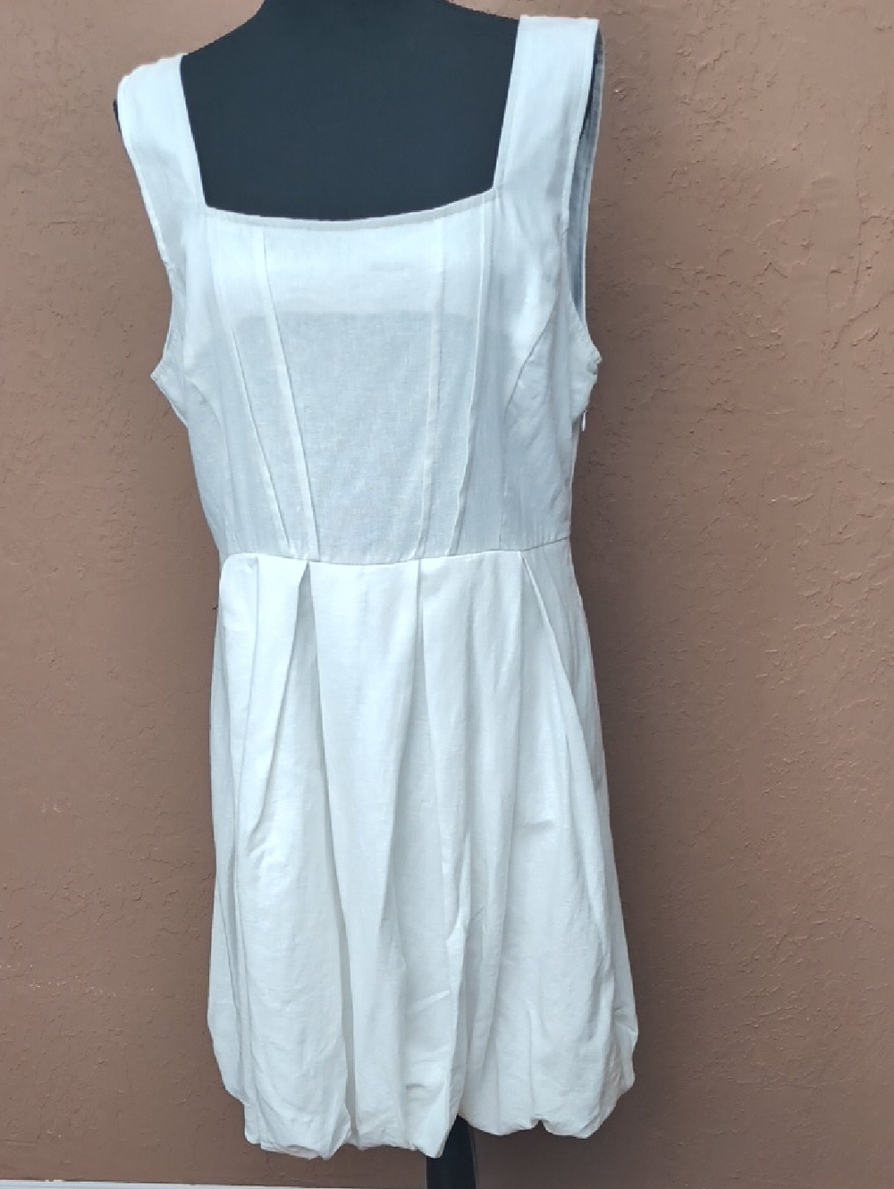 NWOT Cynthia Rowley White Linen Blend Dress with Bubble Skirt & Square Neck L